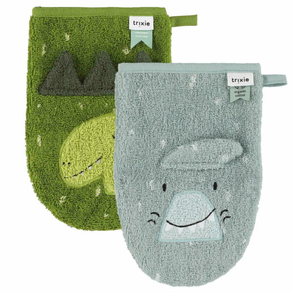 Gant de toilette 2-pack | Mr. Shark - Mr. Dino