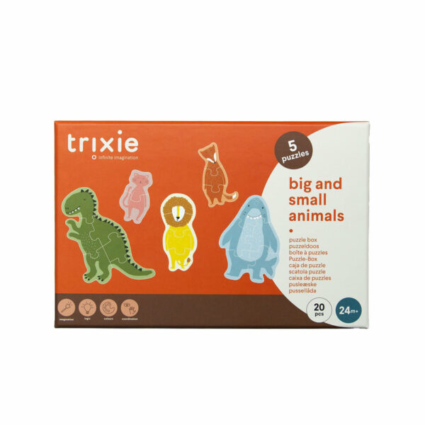 Boîte à puzzles - petits et grands animaux - 5 puzzles
