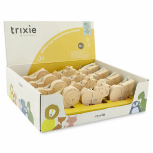 Boite de voitures d'animaux en bois avec roues en silicone 12 pcs