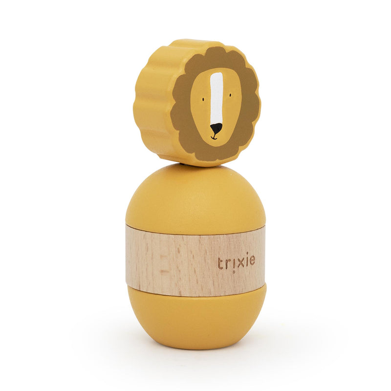 Jouet d’empilage avec hochet en bois - Mr. Lion – Image 2