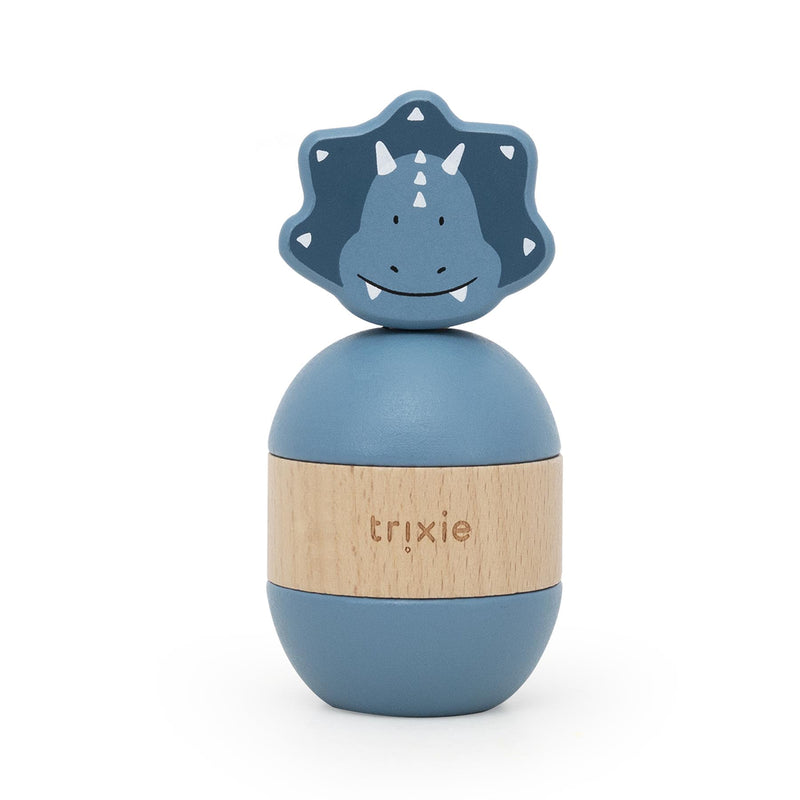 Jouet d’empilage avec hochet en bois - Mr. Triceratops