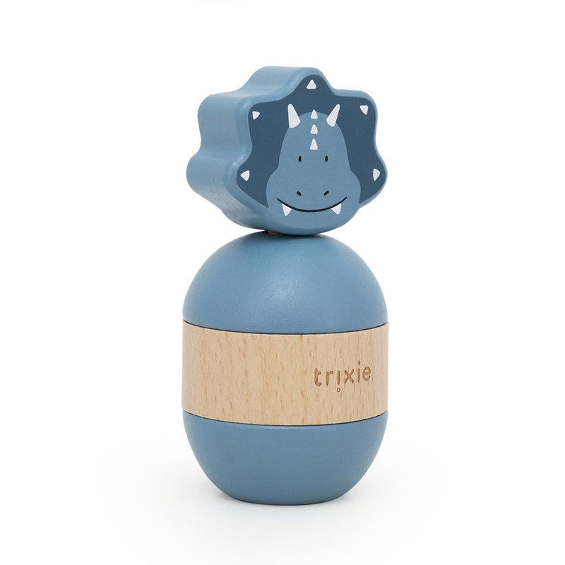 Jouet d’empilage avec hochet en bois - Mr. Triceratops – Image 2