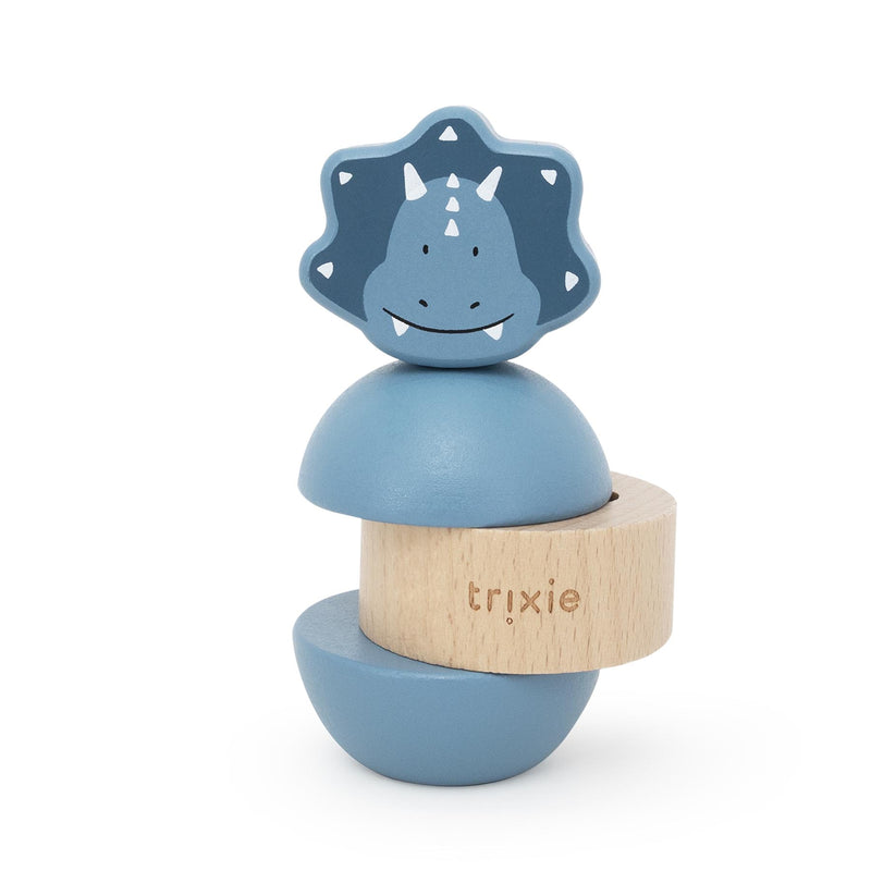 Jouet d’empilage avec hochet en bois - Mr. Triceratops – Image 3