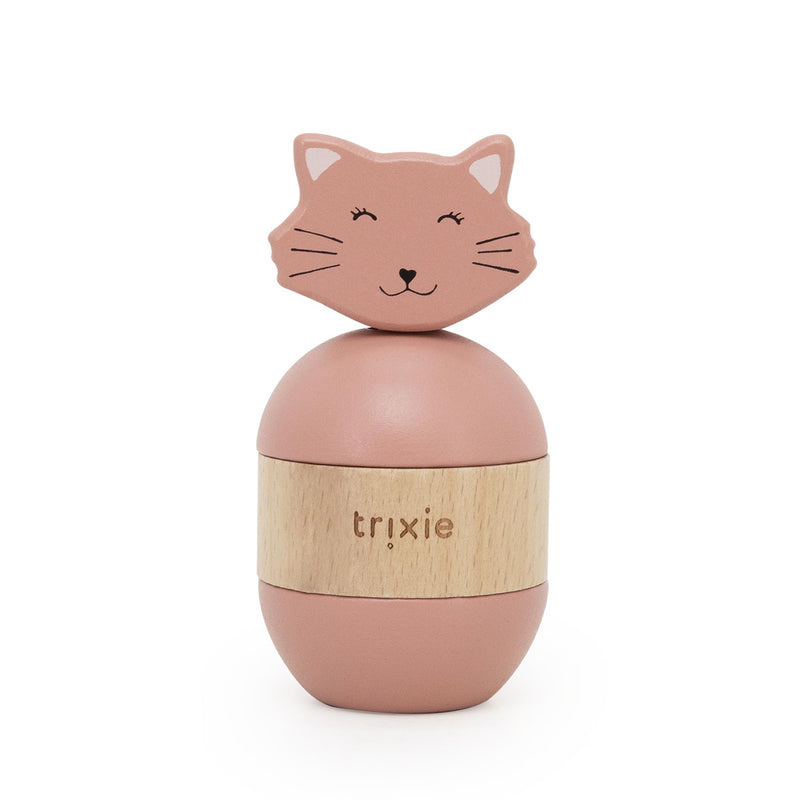 Jouet d’empilage avec hochet en bois - Mrs. Cat