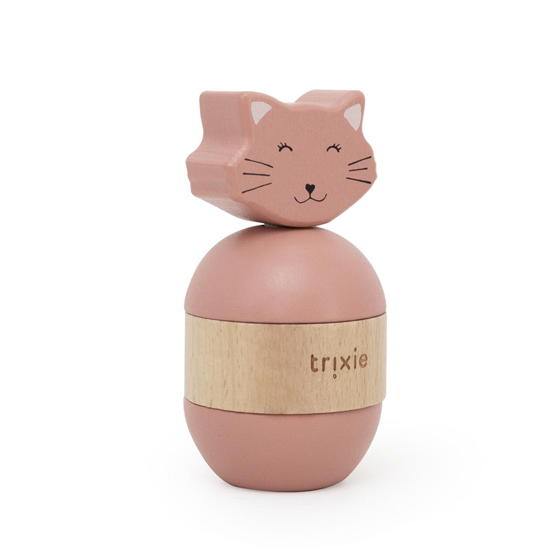 Jouet d’empilage avec hochet en bois - Mrs. Cat – Image 2