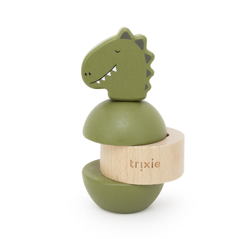 Jouet d’empilage avec hochet en bois - Mr. Dino – Image 3