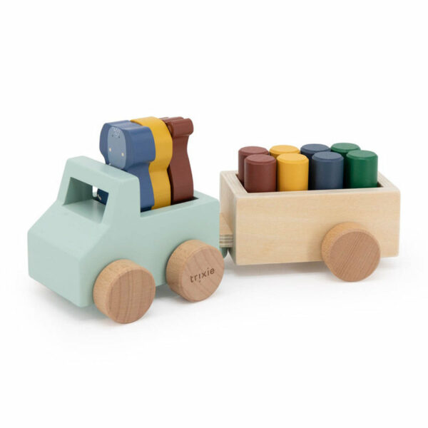Voiture avec remorque en bois animaux