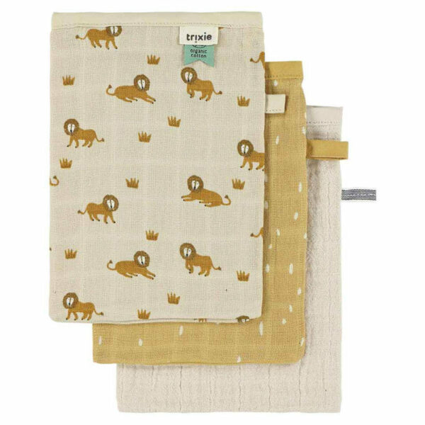 Gants de toilette en mousseline 3-pack mix - Lively Lion